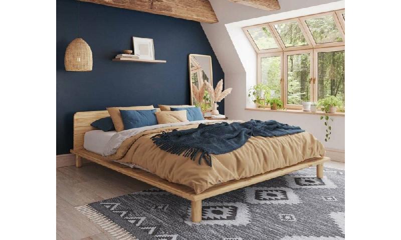 PACK LIT ERIÉ + MATELAS  BOIS NATUREL 160X200 CM/OPT:AVEC TÊTE DE LIT