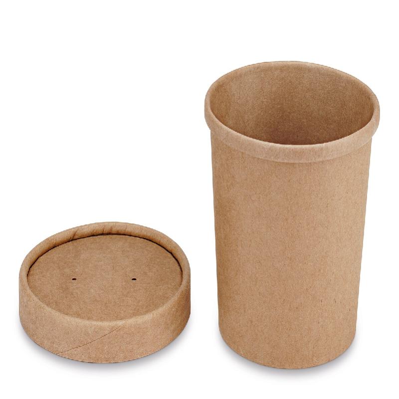 Pack Pot à Soupe Kraft NOVABOWL 350ml / 35CL (Bol+Couvercle) - Carton FSC 300g + 18g PE Étanche - Lot de 500 - beige en carton BGT35_0