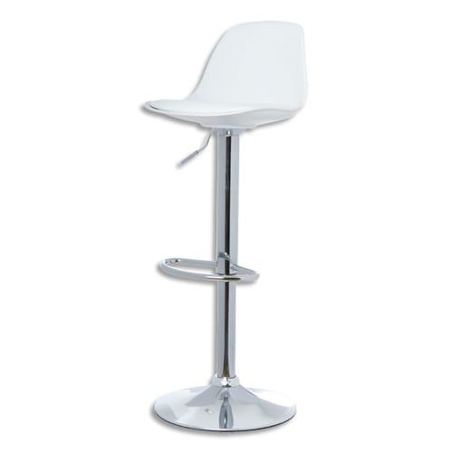Paperflow - Lot de 2 tabourets Bobba - Assise blanche avec coussin en cuir synthétique - Piètement acier chromé - Dimensions L39 x H104 x P42 cm_0