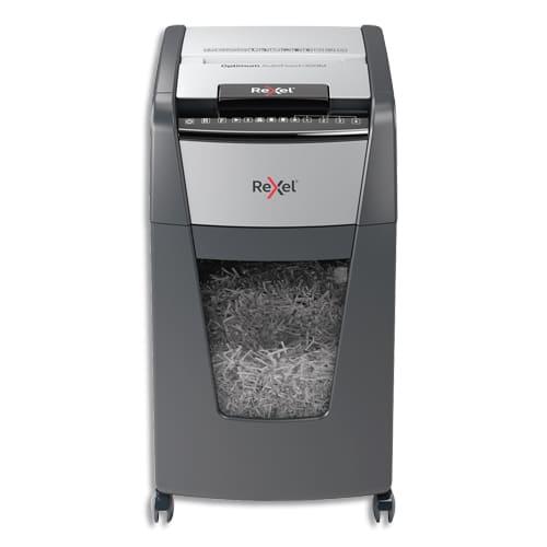 Rexel destructeur de documents Optimum Auto+ 300M - P-5 - coupe micro 2x15mm - 300 feuilles - corbeille 60L - verrouillage PIN - roulettes intégrées_0