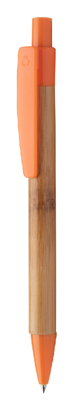 Stylo à bille en bambou - embout plastique coloré - encre bleue - couleur orange_0