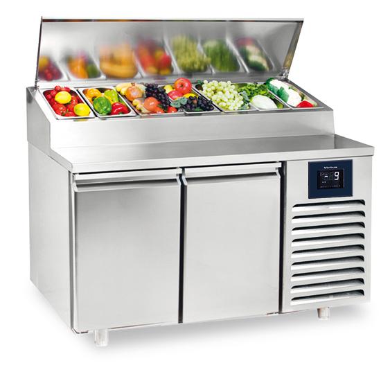 Table de préparation réfrigérée avec 2 portes 600x400 mm 7x gn 1/3 h=150 mm -2°/+8°c wifi - 1550x800x1080 mm - CCZ0036/FN_0