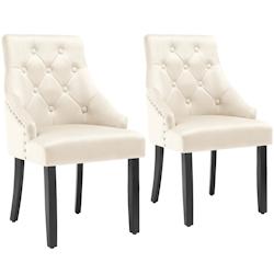 Tectake Lot 2 chaises de salle à manger matelassée en velours crème/noir - 405835 - beige Bois massif 405835_0