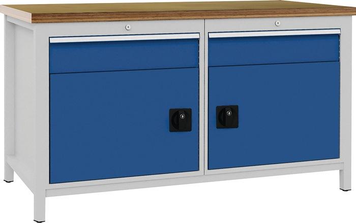 Établi bleu séc RAL 5005 gris clair, RAL 7035 -1500xH859xP750 mm Hêtre multiplex 40 mm 2 tiroirs 2 portes BEDRUNKA+HIRTH_0