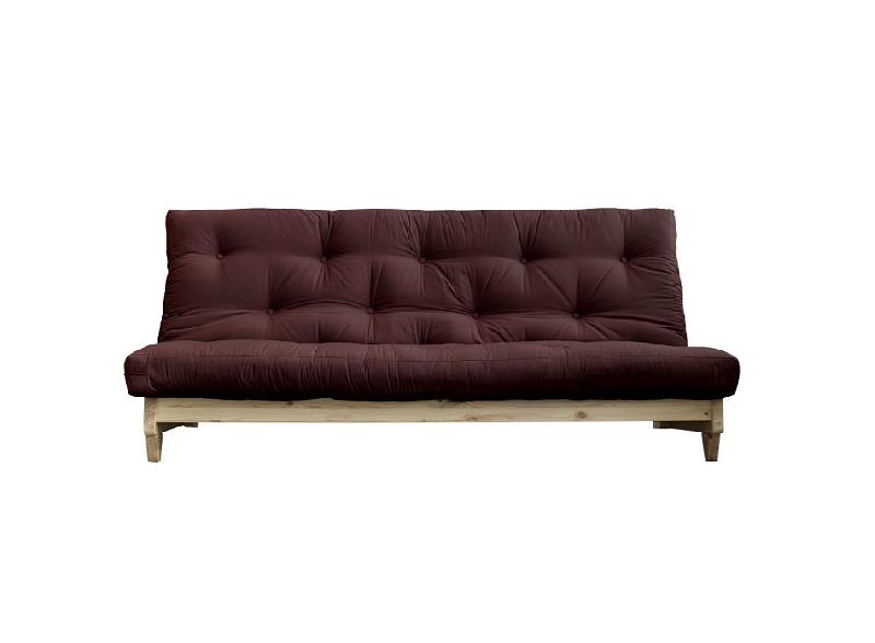 Banquette convertible Fresh en pin - Coloris brown - Couchage 140x200 cm - Avec matelas futon capitonné_0