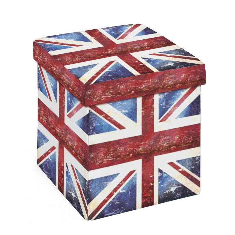 Boîte de rangement pliable Union Jack 38 cm - Bleu & Rouge - Design & pratique, utilisable comme tabouret_0