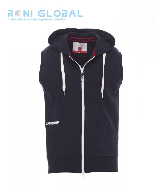 Sweat-shirt homme en coton/polyester - BOXER+ PAYPER - sans manches avec zip intégral et capuche contrastée_0