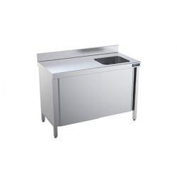 Distform Table de chef Inox avec portes coulissantes et bac à droite Gamme 600 Acier inoxydable21200x600 1400x600xmm - 641094318697_0