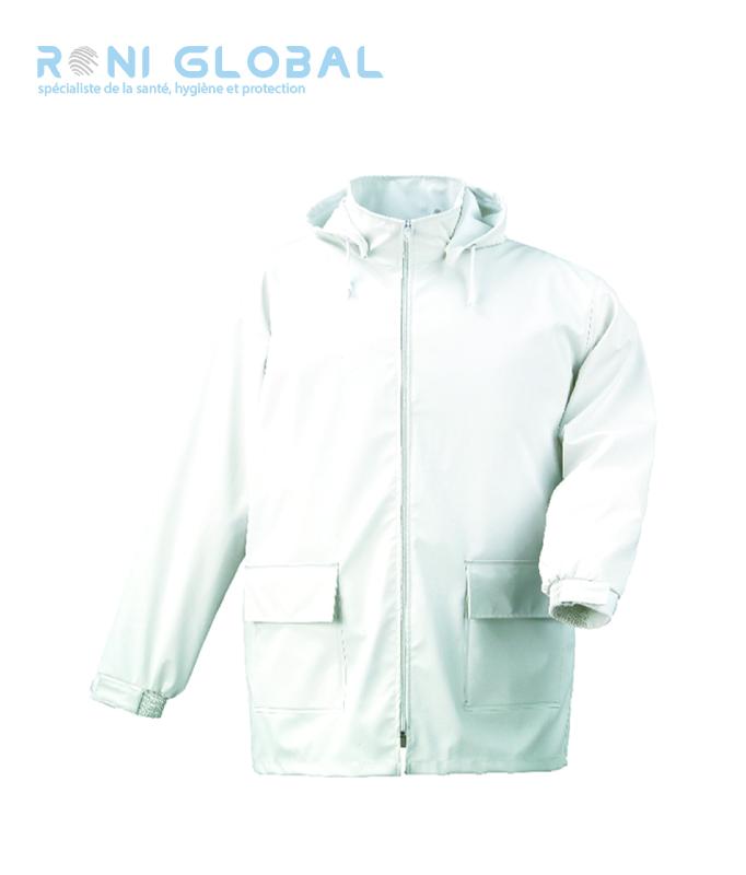 Veste de travail blanche - capuche amovible - polyester enduit polyuréthane - 2 poches - Food Coverguard_0