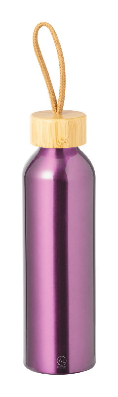 Gourde - aluminium recyclé - couvercle bambou avec anse - 600 ml - couleur fuchsia - 130 gr_0