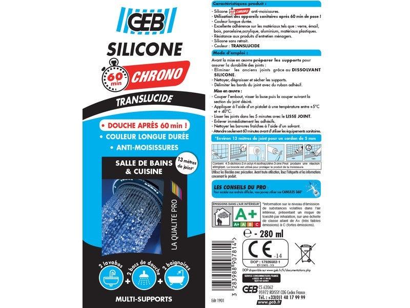 Joint silicone d'étanchéité GEB - cuisine et bain - transparent - 280 ml - référence 890781_0