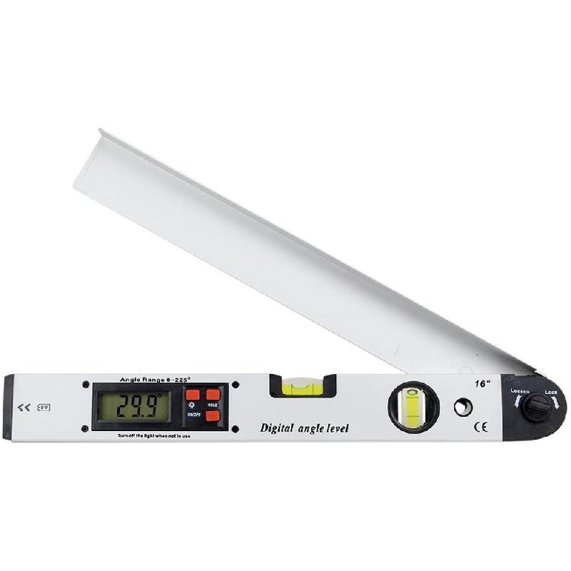 Lecteur d'angle digital - 0 à 225° - précision 0,1° - corps aluminium avec fioles et écran LCD - longueur 250 mm - Réf : 09789_0