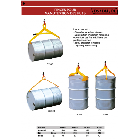 Pince de levage pour fût horizontal 500kg Référence   DM500_0