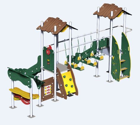 Structure de jeux combinées Amazone 2 tours - AMA20912I - CREA EQUIPEMENTS avec toboggans et mur d'escalade_0