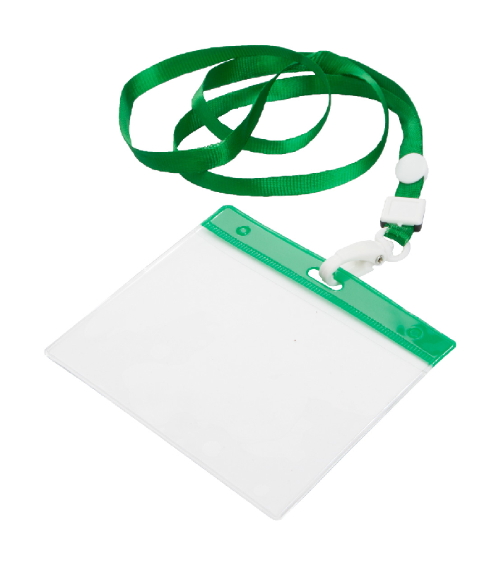 Tour de cou en polyester - mousqueton en plastique - pochette pour badge en PVC - couleur verte_0