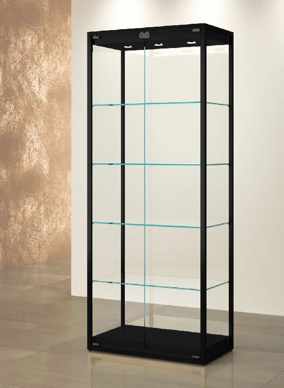 Vitrine d'exposition TM/75VVA - noir muséo - structure bronze avec étagères réglables et LED_0