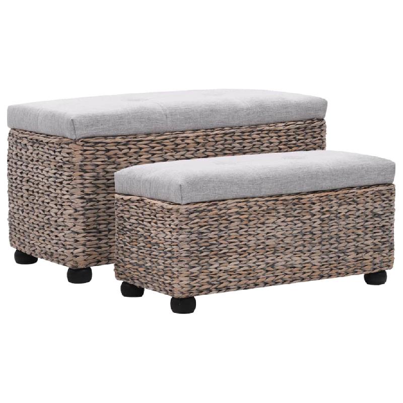 Banquette pouf tabouret meuble banc 2 pcs en jacinthe d'eau avec coussin gris - 3002178_0