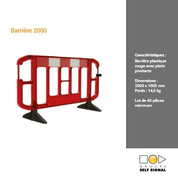 Barrière 2000 - plastique rouge avec pieds pivotants - dimensions 2000 x 1005 mm - lot minimum de 40 pièces_0