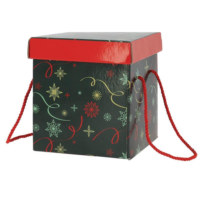 Boite carton carrée pliable Noel Vert 18x18 -_0