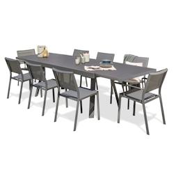 DCB GARDEN - Ensemble repas de jardin 8 places en aluminium gris anthracite avec rallonge - STOCKHOLM - STOCK300ALU+6CH+2FT_0
