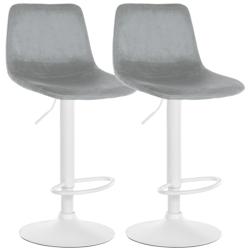 Décoshop26 - Set de 2 tabourets de bar repose-pieds en métal blanc confortable en forme d'arc assise en velours gris 10_0004135 - blanc 3000251947335_0