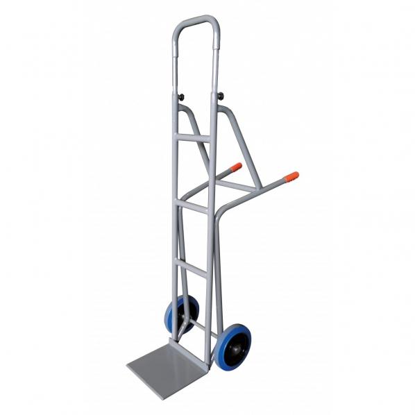 Diable dossier grande hauteur - roues en caoutchouc bleu - acier robuste pour caisses et cagettes_0