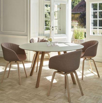 Élément table ronde - piétements inclinés en chêne - plateau rond en stratifié, placage ou linoléum - diam. 140 cm_0