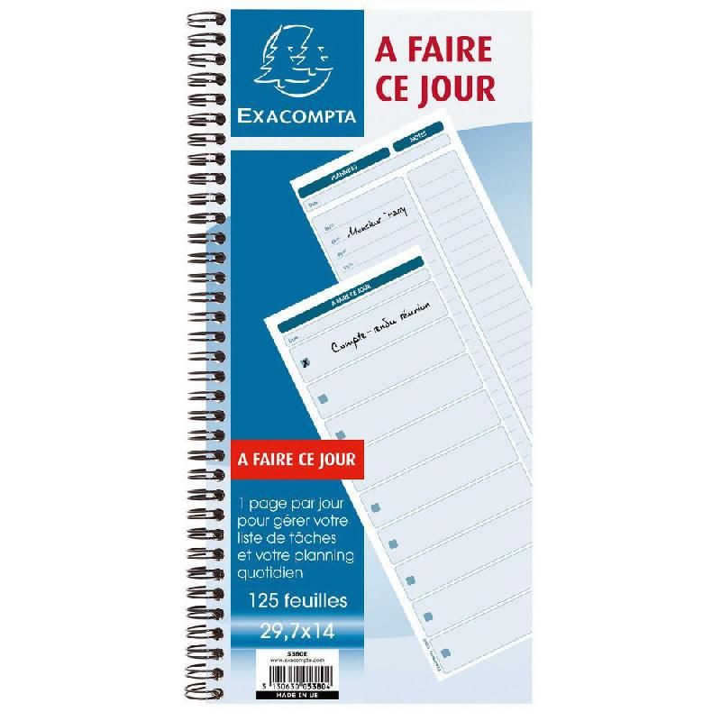 EXACOMPTA CARNET À SPIRALES 'A FAIRE CE JOUR' - FORMAT 29,7 X 14,8 CM - 125 FEUILLETS (PRIX À L'UNITÉ)