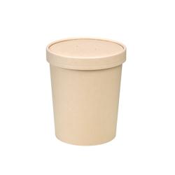 FIRSTPACK FHC - 250Pcs - Pot carton fibre de bambou chaud et froid avec couvercle Ø 11,7cm H140mm 940ml - beige en carton FHC210SOUPCOPL32_0