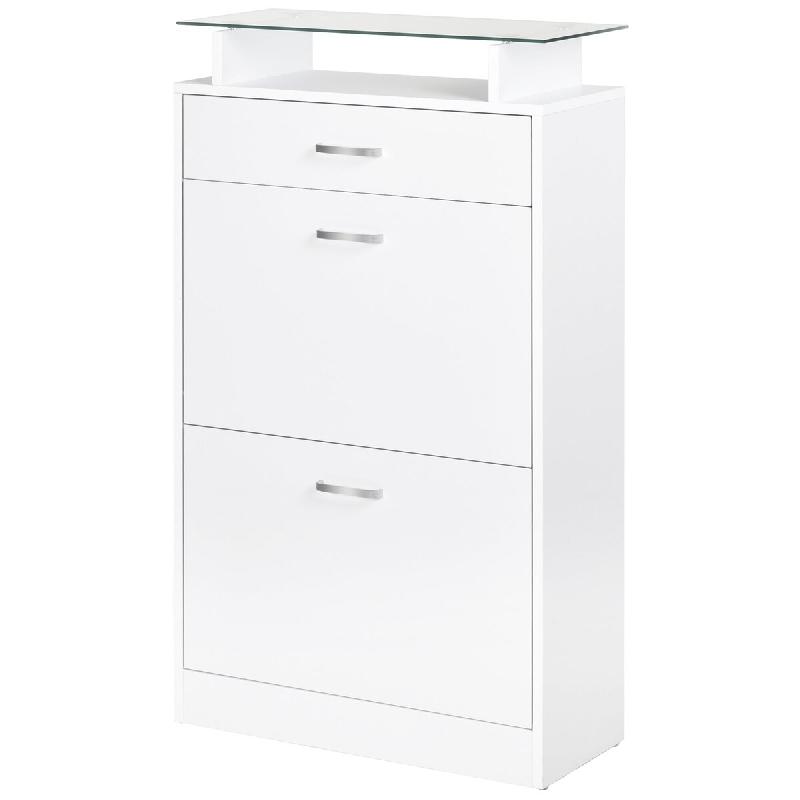 Helloshop26 - Armoire à chaussures entrée 60 x 24 x 105,5 cm rangement tiroir étagère verre moderne en panneaux de particules blanc 21_0002609 - b_0