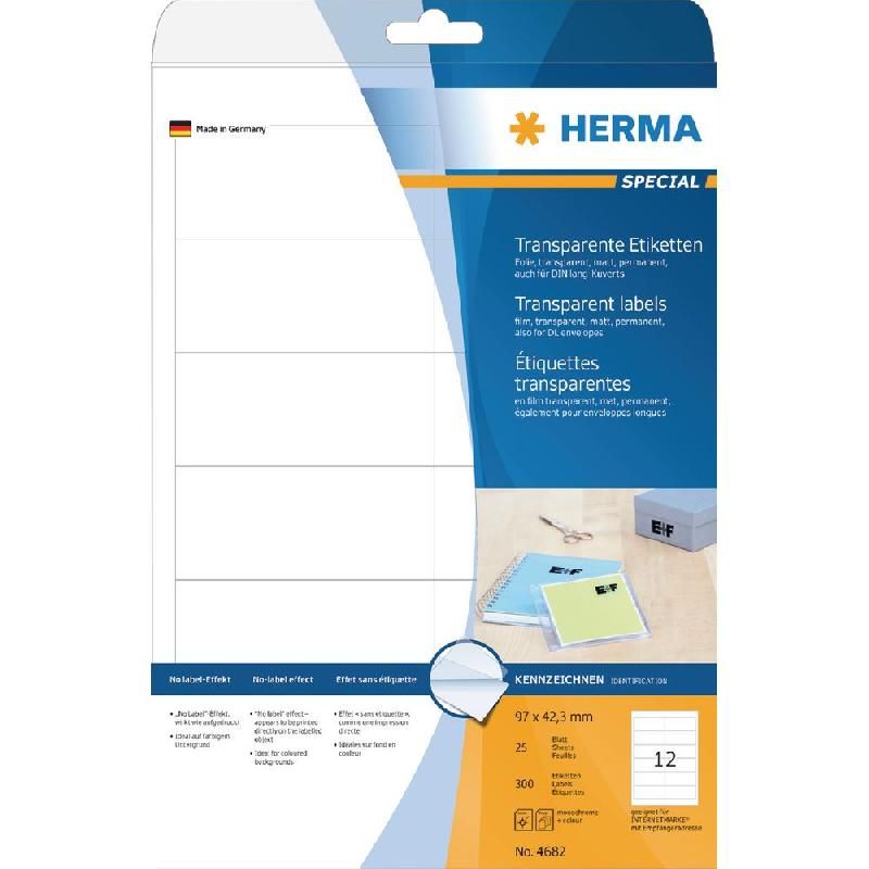 HERMA ETIQUETTES TRANSPARENTES HERMA - 97 X 42,3 MM - BOÎTE DE 300 ÉTIQUETTES