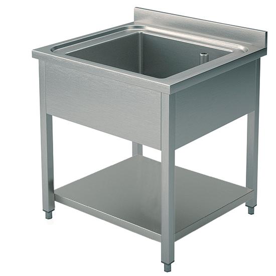 Plonge inox, 1 bac, sur piètement, avec étagère inférieure, 700x700 mm - SLG1757_0