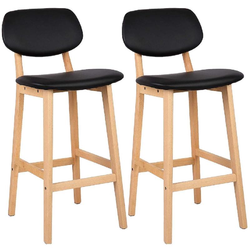 TABOURETS DE BAR EN SYNTHÉTIQUE AVEC STRUCTURE EN BOIS SET DE 2 PIÈCES NOIR 19_0000449_0