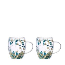 Aulica Tasses à thé double paroi fleurs bleues et blanches 350ml -lot de 2 - bleu 241201_0