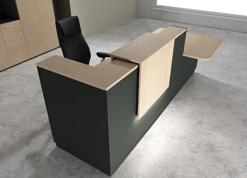 Comptoir d'accueil bi-colore avec PMR Delta et réhausse - Droite, Noir, Non, 282, Chêne moyen_0