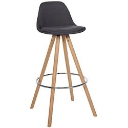 Décoshop26 - Tabouret de bar chaise haute x1 repose-pieds style scandinave en tissu gris foncé structure en bois clair rond 10_0004633 - gris 300025_0