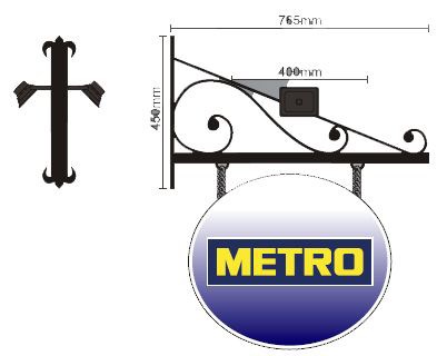 ENSEIGNE LUMINEUSE TYPE FER FORGÉ DOUBLE FACE 45 X 76.5 CM