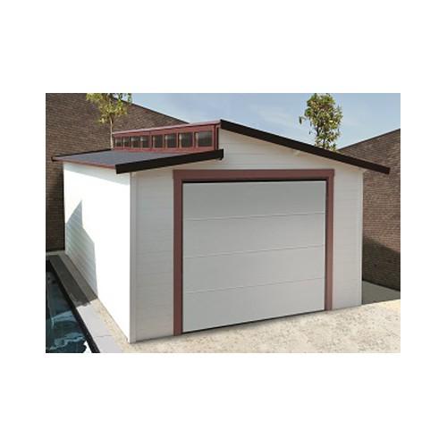 Garage simple bois / 20.88 m² / toit double pente / porte sectionnelle verticale / 3.60 x 5.70 x 2.92 m_0