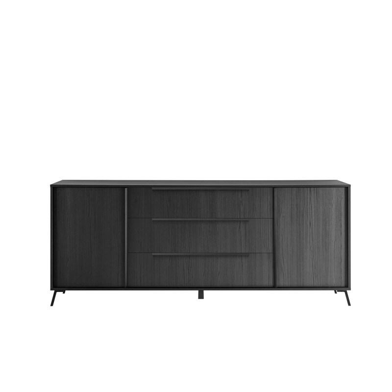 Matelpro - Buffet/bahut 2 portes/3 tiroirs contemporain 205 cm chêne noir Celiane - Moderne & Design -Chêne noir - Deux étagères intérieures (cha_0
