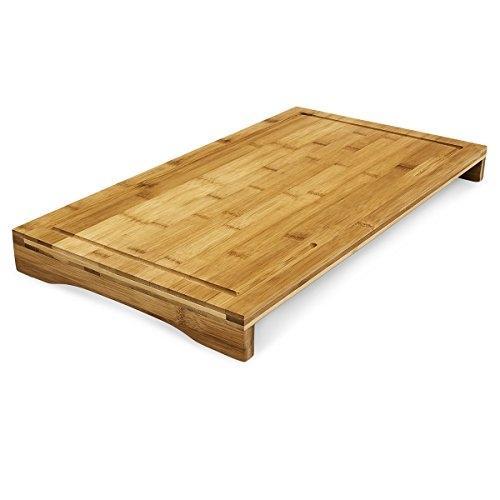 Planche à découper en bambou - Protège-plaque, bords surélevés et rigoles pour jus - 52 cm - Réf. 4313026_0