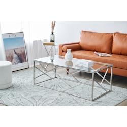 SalesFever Table basse  120x60 cm | Plaque en verre de sécurité transparent 8 mm | Cadre en acier inoxydable | Argent - argenté multi-matériau 371558_0