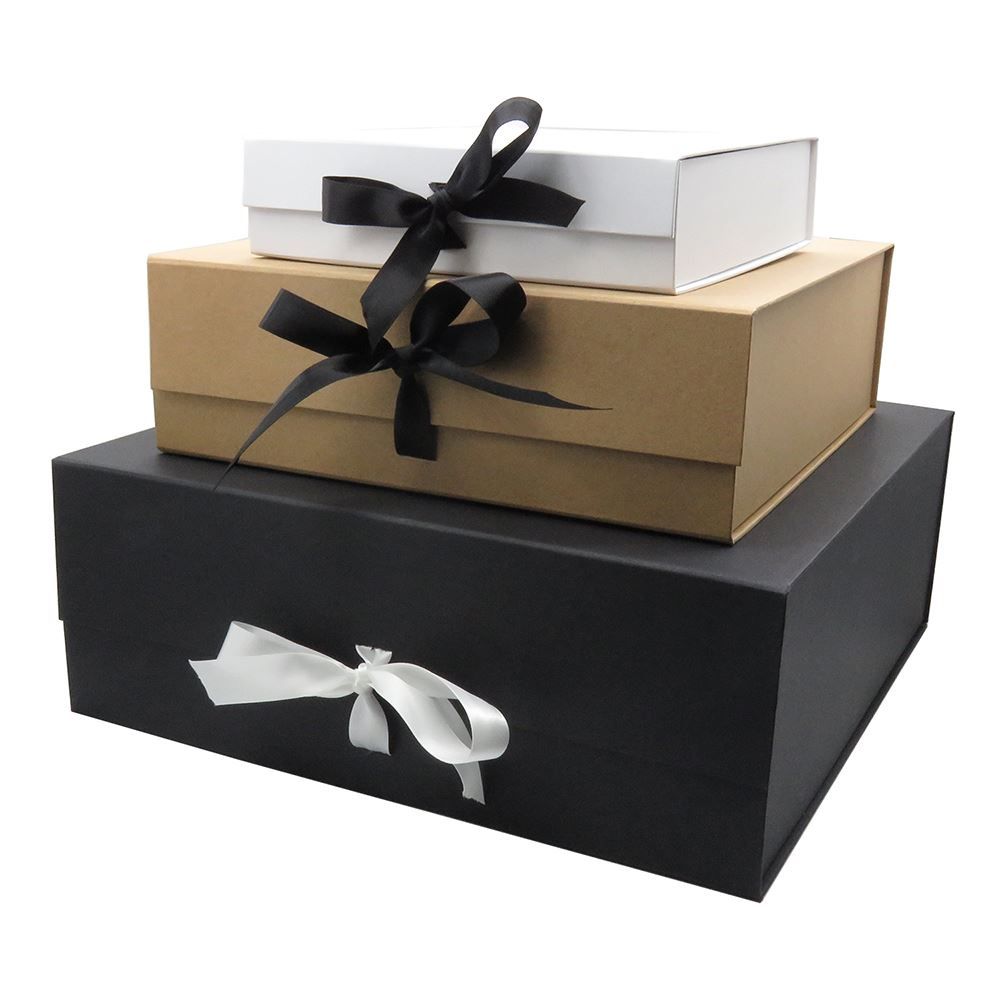 Boîte cadeau rigide en carton blanc kraft noir avec ruban - am packaging company limited - 157gsm_0