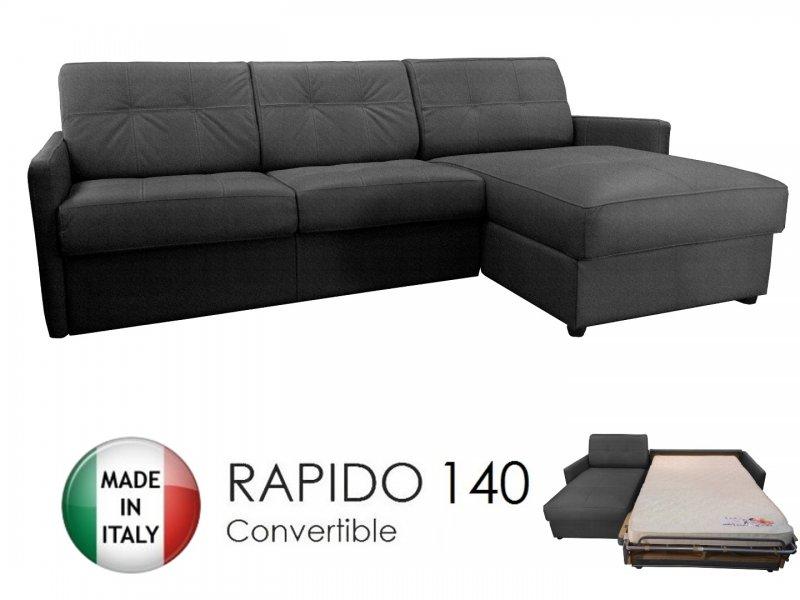 Canapé d'angle réversible Express Cube Deluxe 140 cm + coffre - cuir vachette gris graphite - matelas 16 cm_0