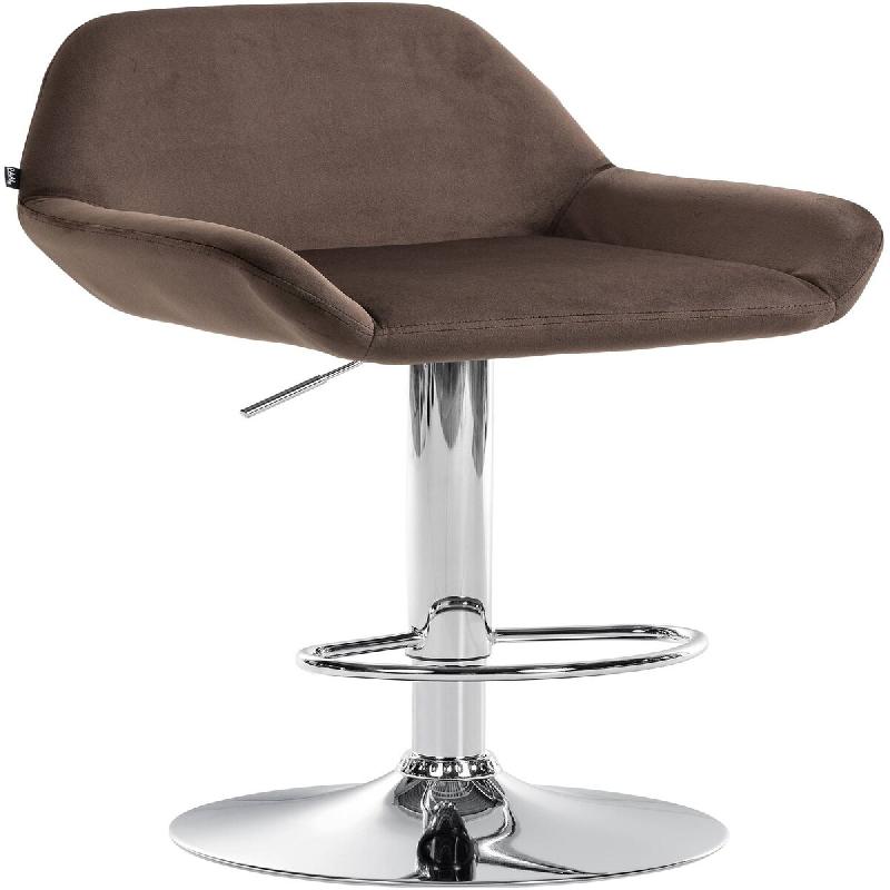 CLP Tabouret de bar Braga Velours avec pied en métal réglable et pivotant Marron/Chrome - marron textile 320894_0