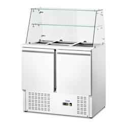 Helloshop26 - Saladette réfrigérée professionnelle sur pied 2 portes table meuble inox (volume : 240 l, x cm, plage de réfrigération 14_0005363 -_0