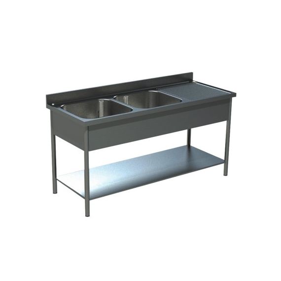 Plonge 2 bacs - 1 égouttoir à droite - 1800x700x950 mm - Acier inox AISI 304_0