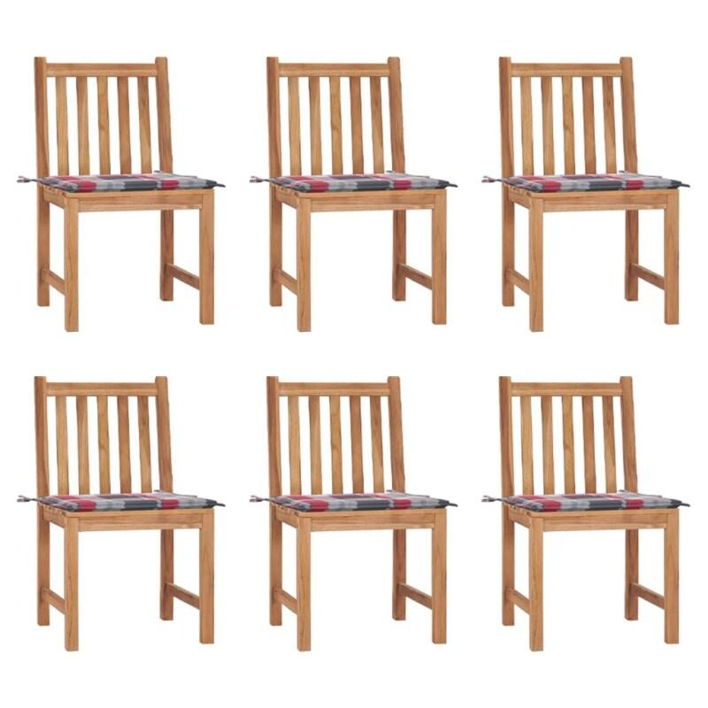 VidaXL Chaises De Jardin Lot De 6 Avec Coussins Bois De Teck Massif - multicolore 3073128_0