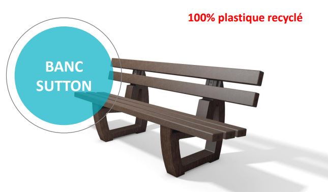 Banc urbain en plastique recyclé hanit - SUTTON - lames PREMIUM avec armature interne invisible - 3 largeurs disponibles_0