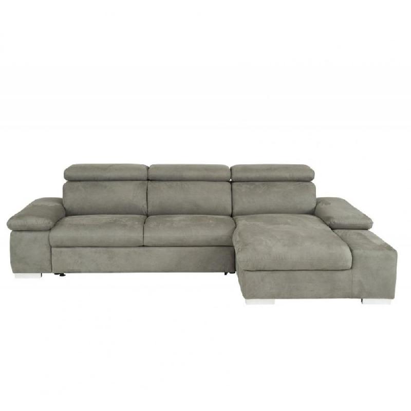 CANAPÉ D'ANGLE CONVERTIBLE DROITE AVEC COFFRE DE RANGEMENT  PANAMA TISSU FACON NUBUCK GRIS_0