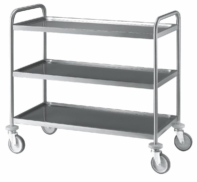 Chariot de service - 3 niveaux universel - CR3/100B en acier inox AISI 304 avec 80 kg par plateau_0